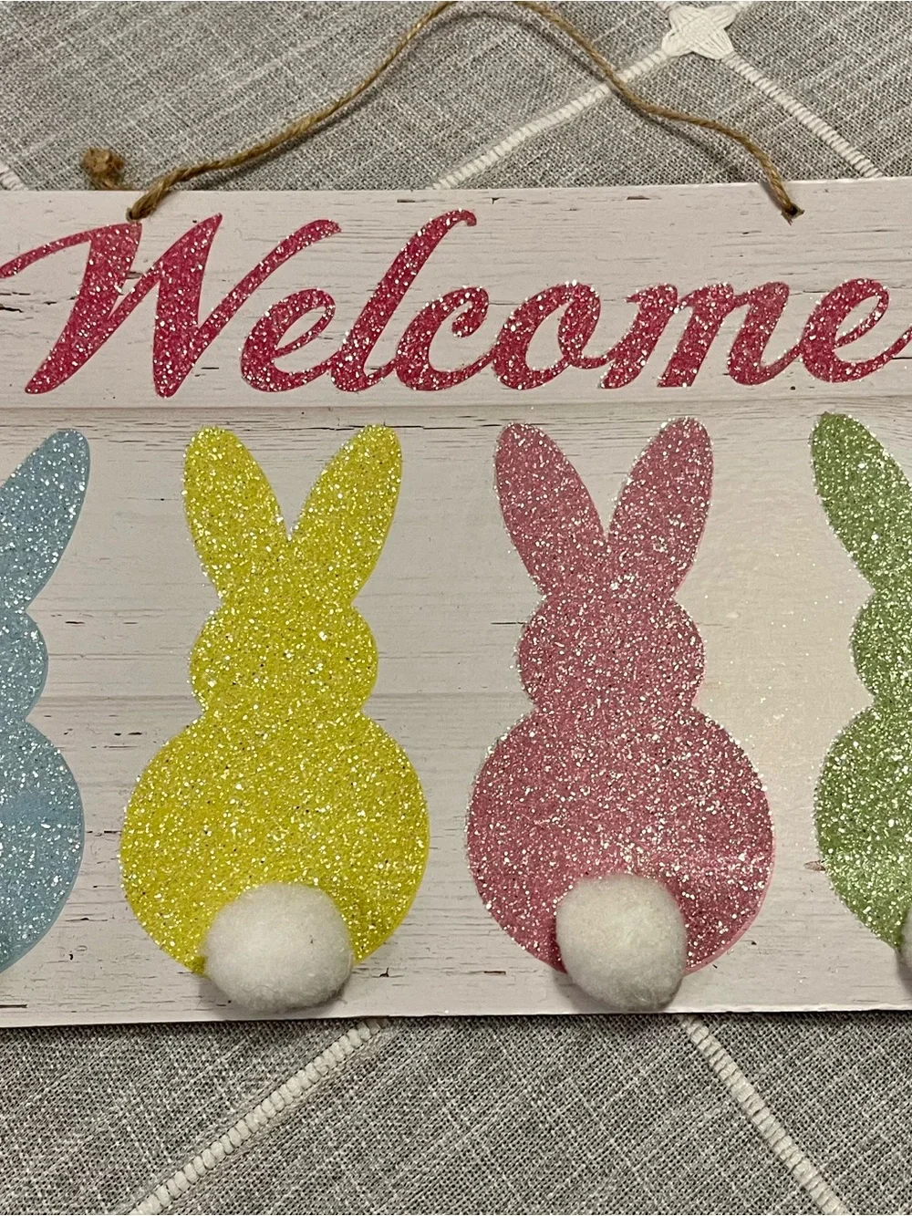 “Welcome” Bunny Wall Sign - Pastel Blue, Yellow, Pink, Green plus Assorted Decor